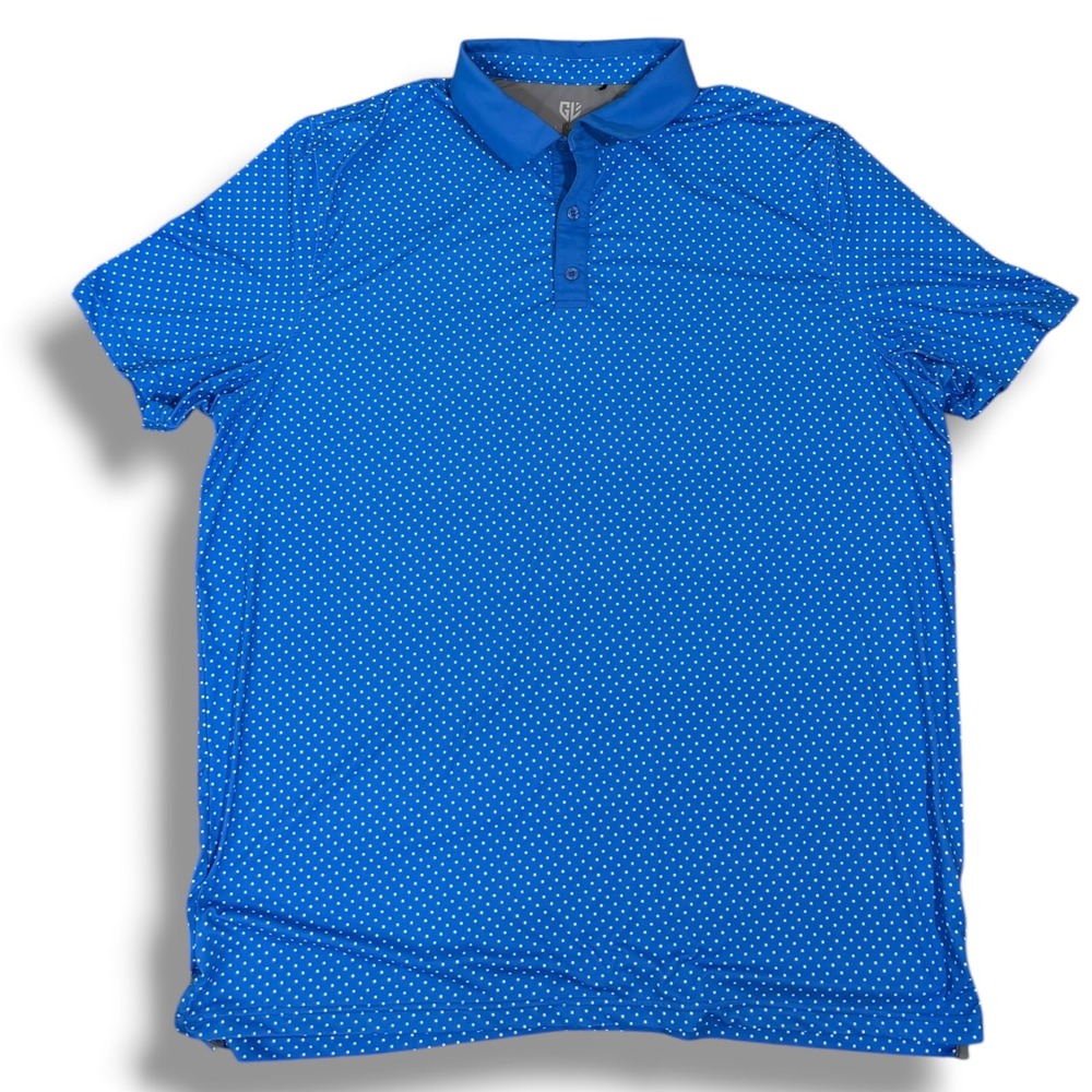 Graham Luxe Mens 2XL Golf Polo Shirt Blue White Micro Geometric Print